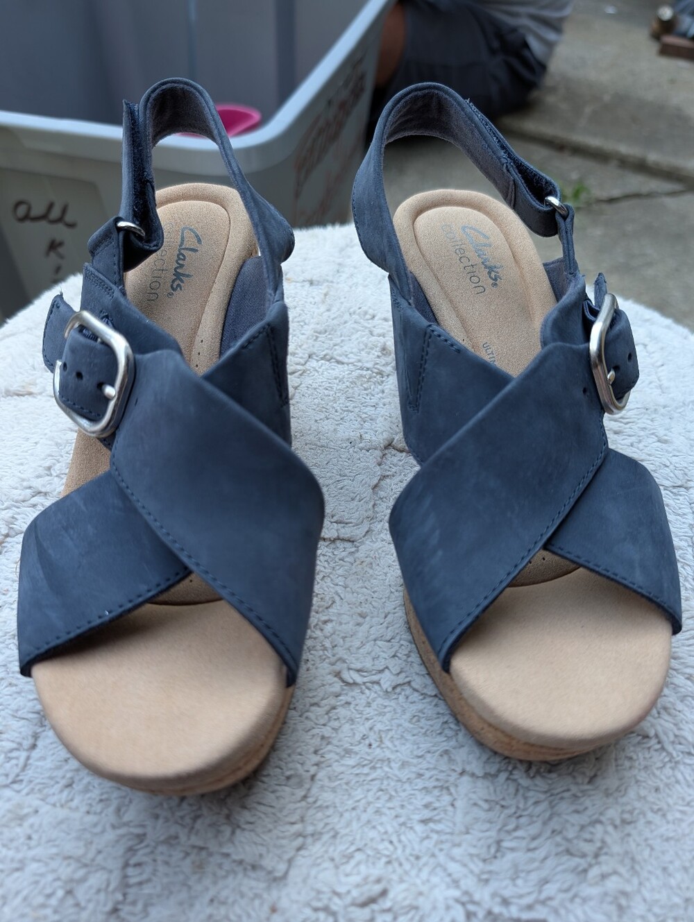 NWOT Women's Clarks Navy Blue Wedge Sandals Size 6.5